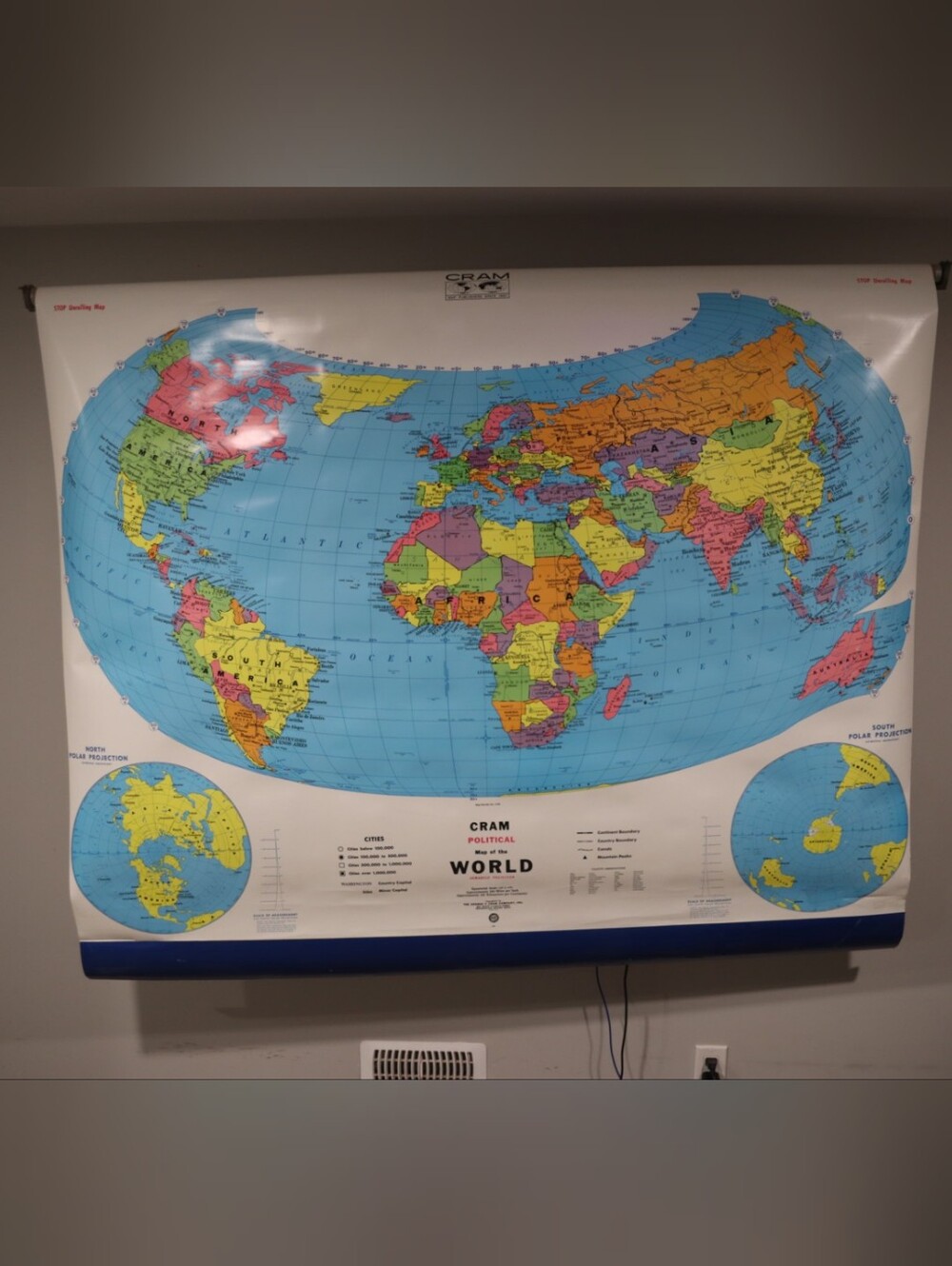 60"×50" Classroom Roll-Up Cram Political Map Of The World